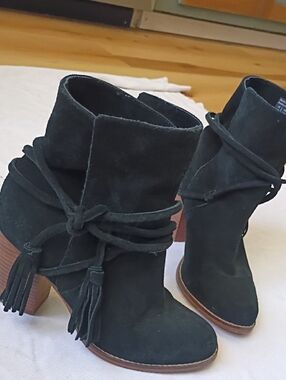 Aldo Black Suede Tassel Wrap Ankle Boots